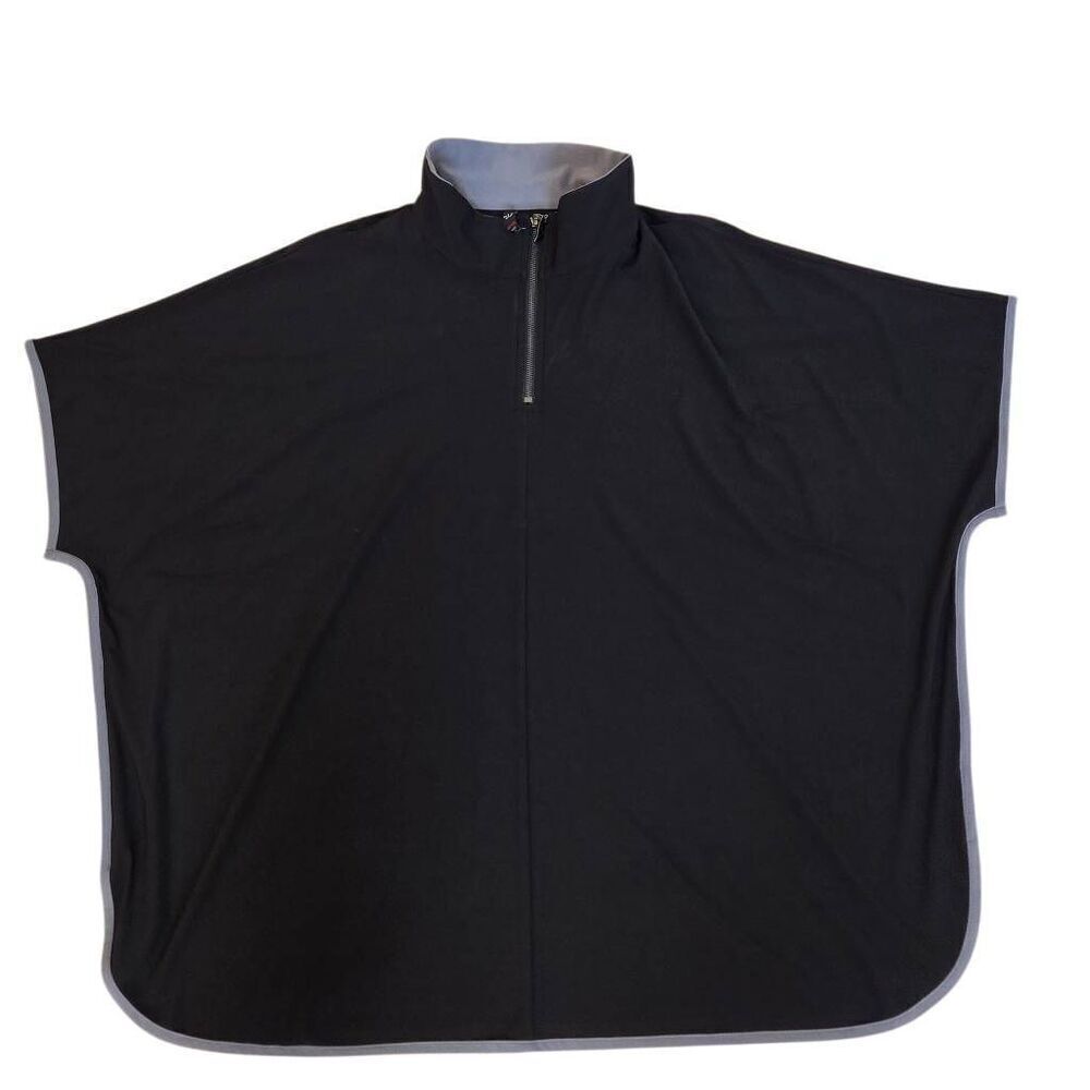 By JJ Womens Quarter Zip Mock Neck Poncho Pullover Top Black Gray Trim One Size